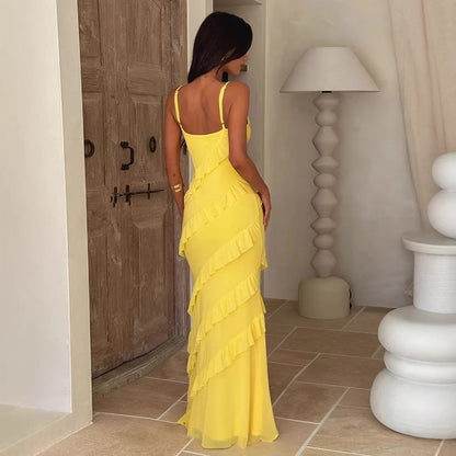 Damen Maxikleid Rüschendesign Schmeichelnder Schnitt Norvielle