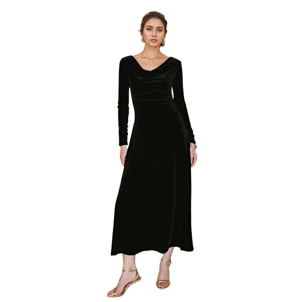 Damen Maxikleid Cowl-Ausschnitt Länge Lang Ärmel Norvielle
