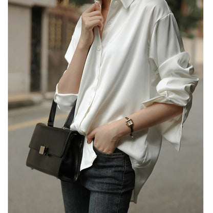 Damen Bluse Oversized Klassisch Weiß Norvielle