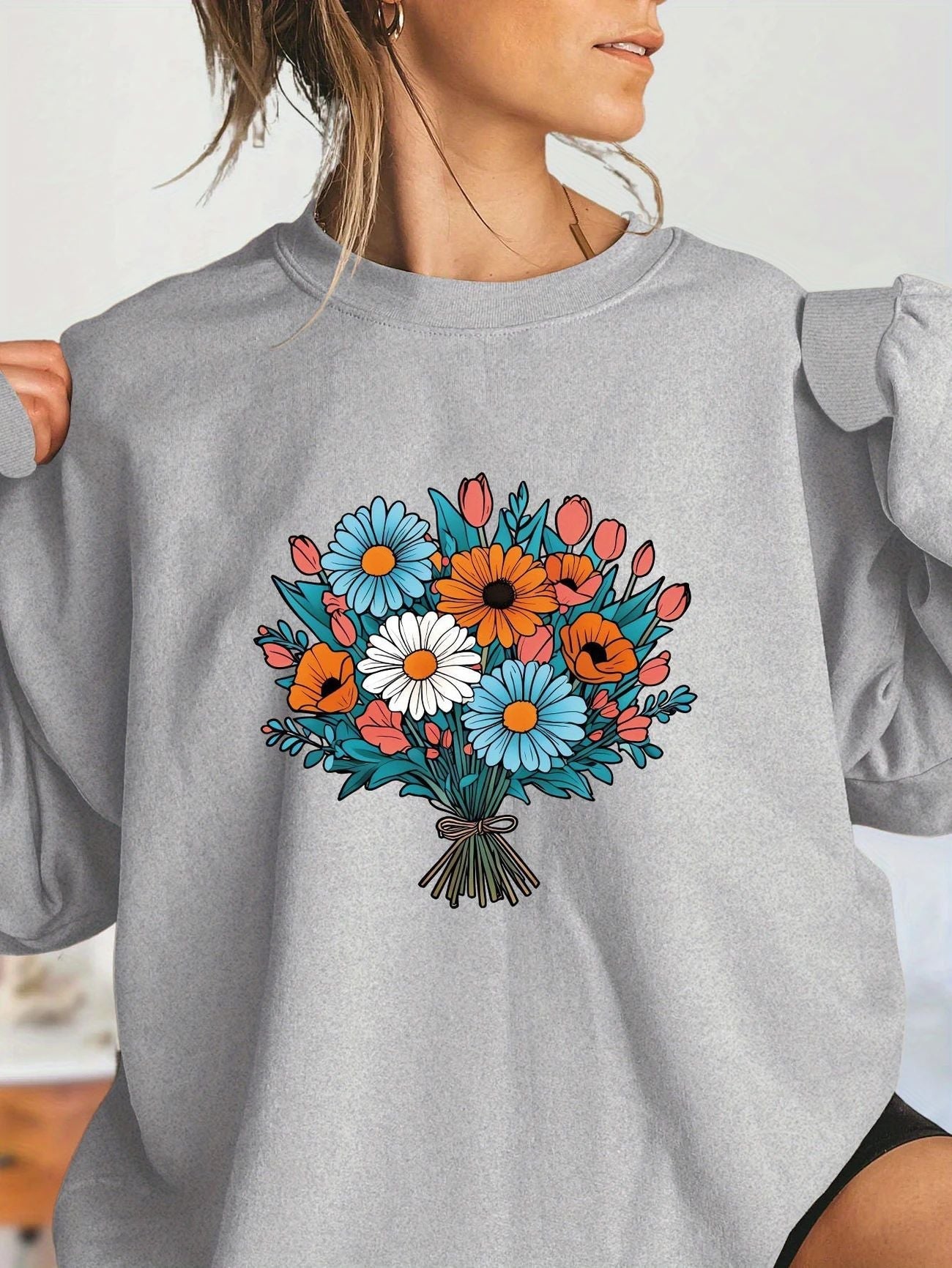Damen Oversized Sweatshirt Florale Grafik Norvielle