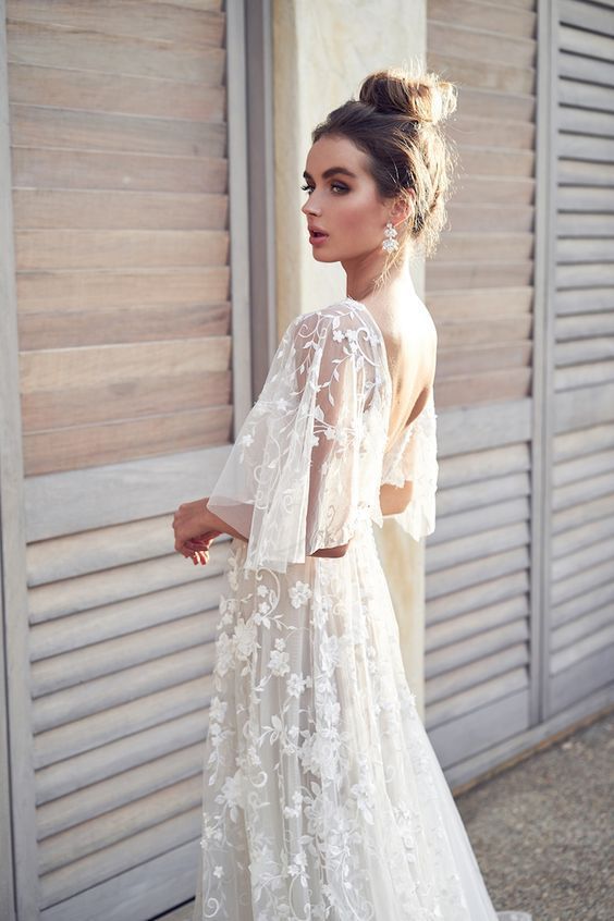 Damen Abendkleid Florale Stickerei Spitzenärmel Norvielle