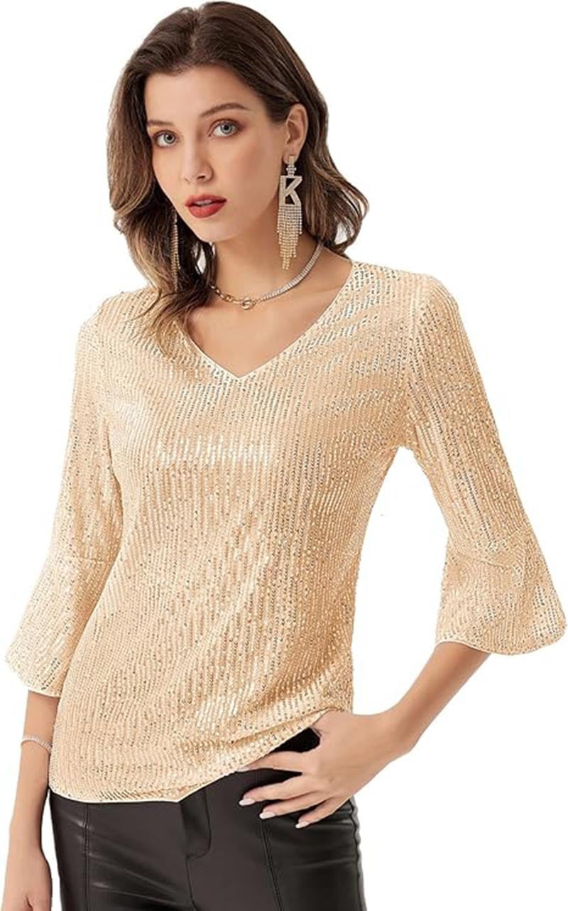 Damen Strickoberteil V-Ausschnitt Glitzernd Norvielle