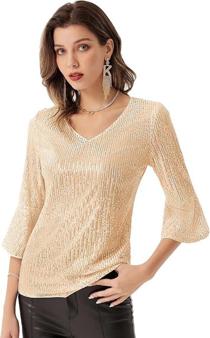 Damen Strickoberteil V-Ausschnitt Glitzernd Norvielle
