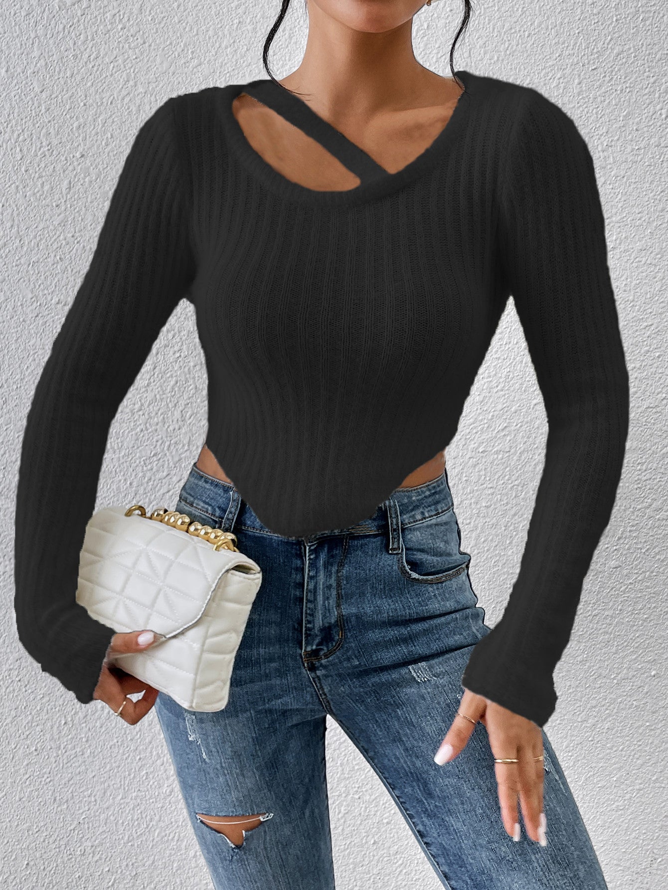 Damen Off-the-Shoulder Stricktop Elastisch Beige