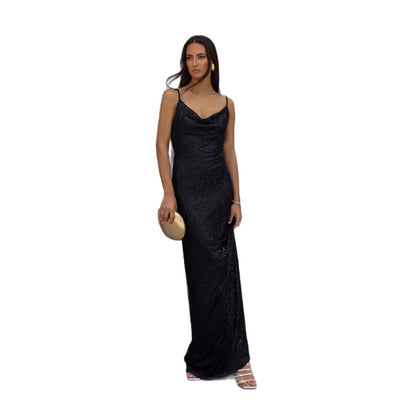 Damen Abendkleid tiefes Rückendesign schimmerndes Material Norvielle