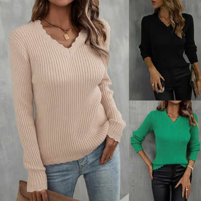 Damen Rippenpullover V-Ausschnitt Wellenkante Norvielle - Norvielle