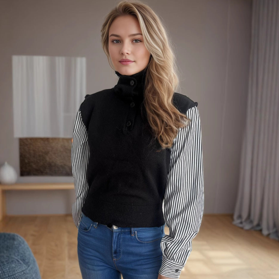 Damen Strickpullover Puffärmel Stehkragen Norvielle - Norvielle