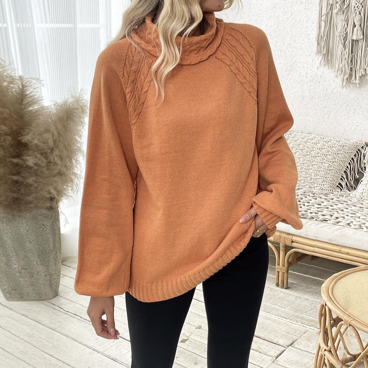 Damen Pullover Rollkragen Strukturiertes Zopfdesign - Norvielle
