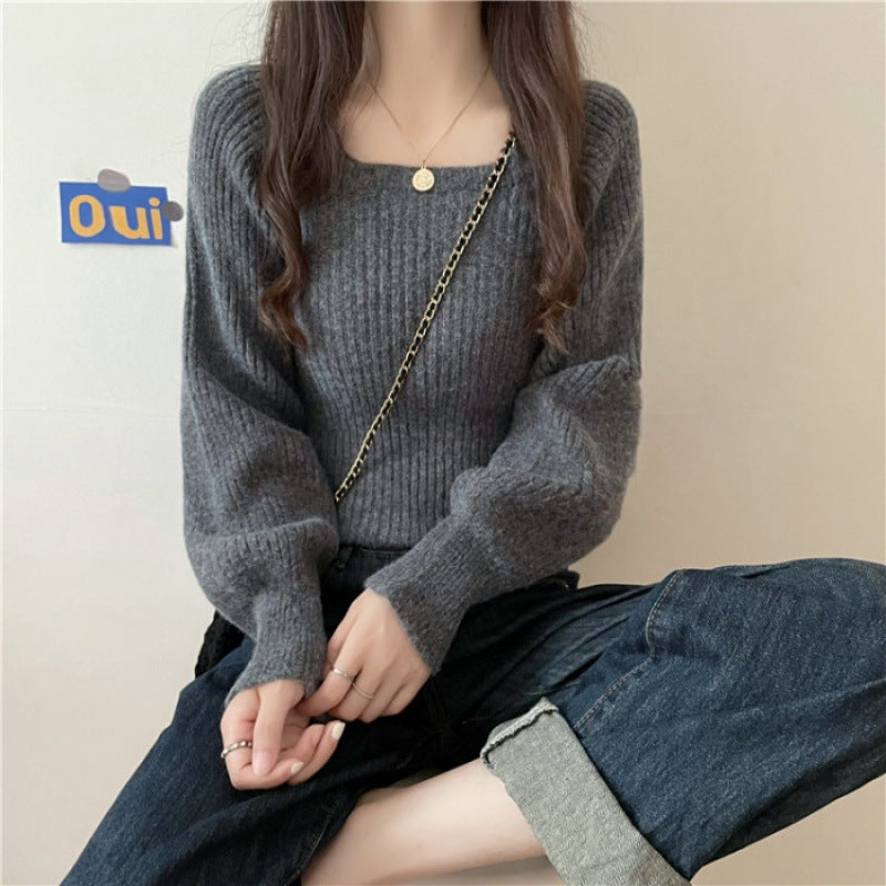 Damen Rippstrickpullover Weite Ärmel Norvielle