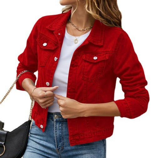 Damen Jeansjacke Klassischer Schnitt Mit Taschen