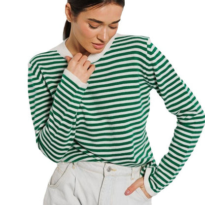 Damen Langarmpullover Weicher Baumwollmix Streifenmuster