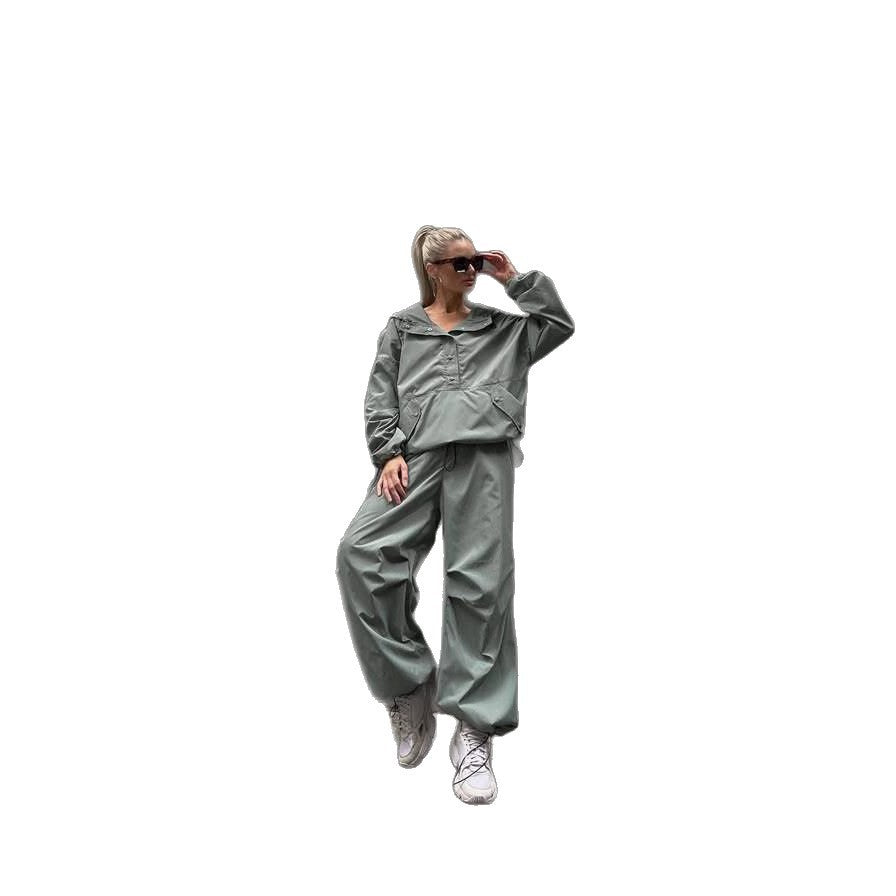 Damen Oversized Windjacke Leicht Kordelzug Beige