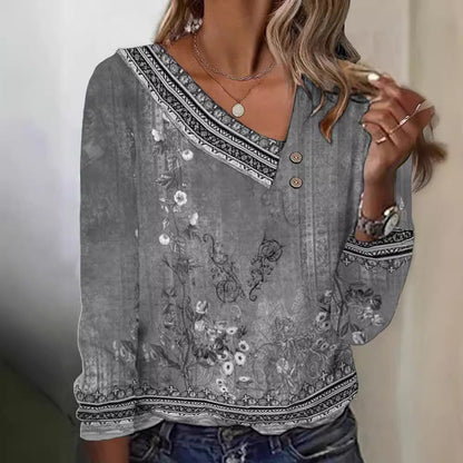 Damen Bluse Floralmuster V-Ausschnitt Bluse Norvielle
