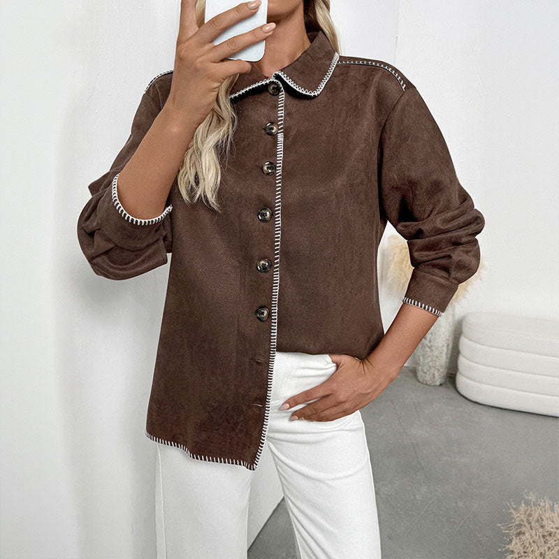 Damen Lässige Jacke Kontrastnähte Schwarz - Norvielle