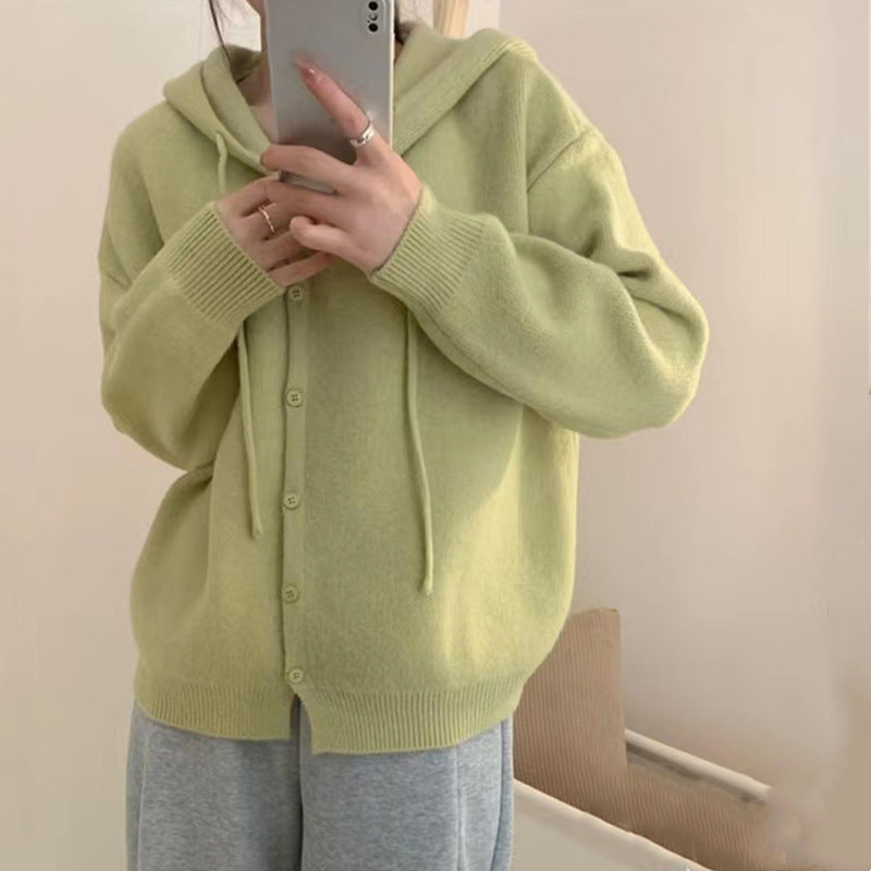Damen Strickjacke Kapuze Knopfverschluss Norvielle - Norvielle