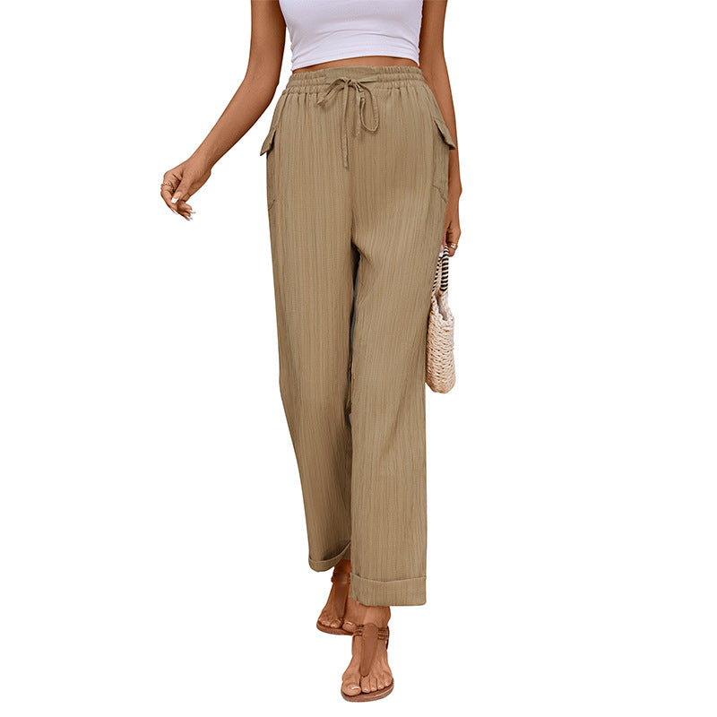 Damen Sommerhose Elastischer Bund Baumwolle Beige