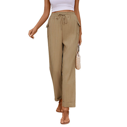 Damen Sommerhose Elastischer Bund Baumwolle Beige