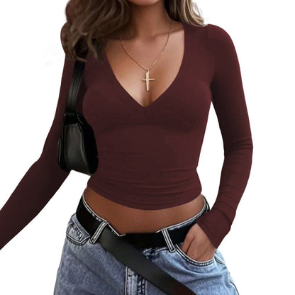 Damen Langarmshirt V-Ausschnitt Elastisch Norvielle
