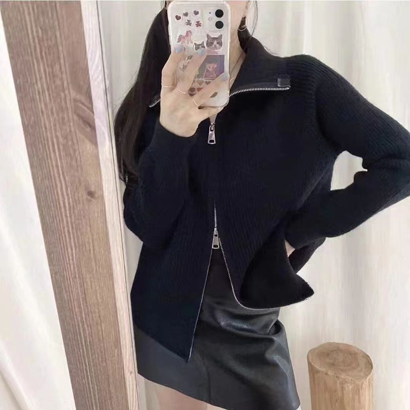 Damen Strickjacke Asymmetrischer Reißverschluss Norvielle