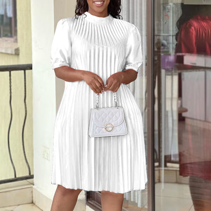 Damen Plissee-Kleid mit Bindeband und Halbärmeln Norvielle