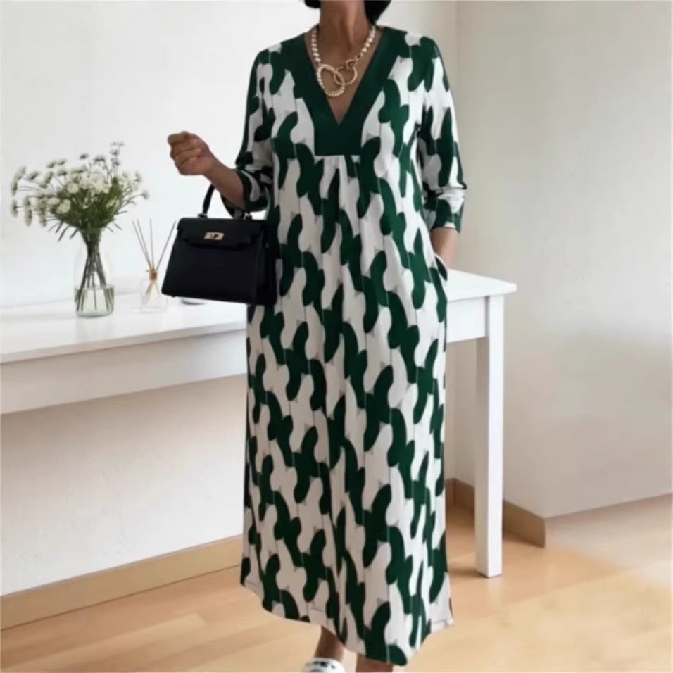 Damen Maxikleid V-Ausschnitt Baumwolle