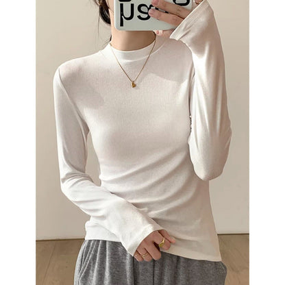 Damen Langarmshirt Höherer Stehkragen Norvielle