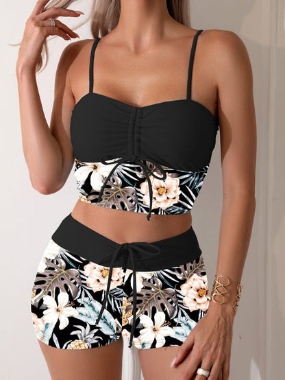 Damen Bikini-Set Raffung Edler Blumendruck