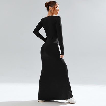 Damen Maxi-Kleid Quadratischer Ausschnitt Figurformend