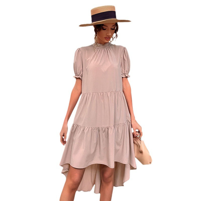 Damen Sommerkleid mit Puffärmeln Asymmetrischer Saum Norvielle