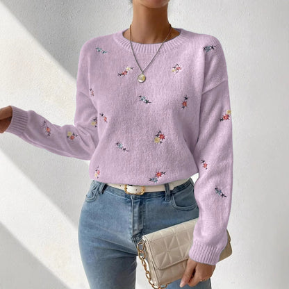 Damen Pulli Floral Stickerei Lässig Norvielle