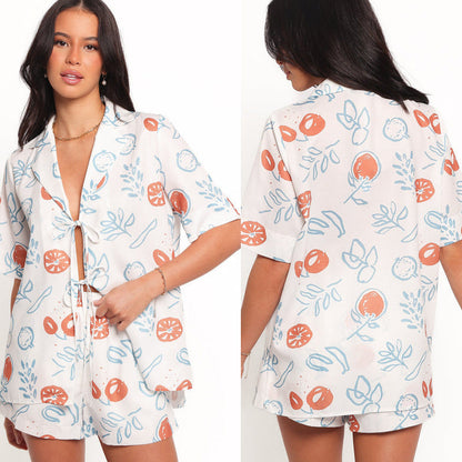 Damen Set Kurze Bluse Shorts Fruchtig Norvielle - Norvielle