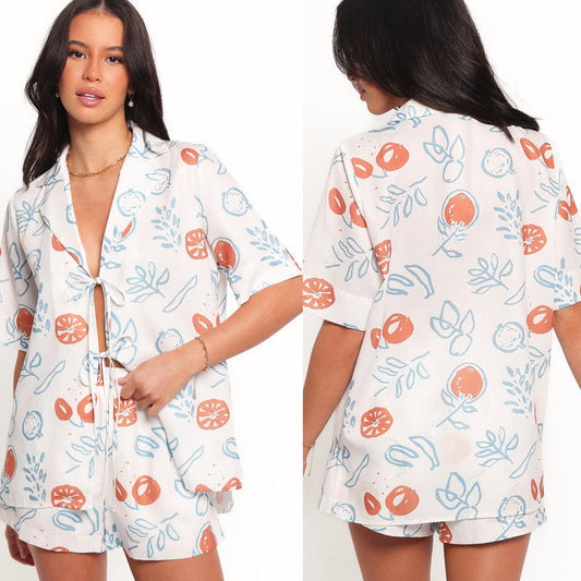 Damen Set Kurze Bluse Shorts Fruchtig Norvielle - Norvielle