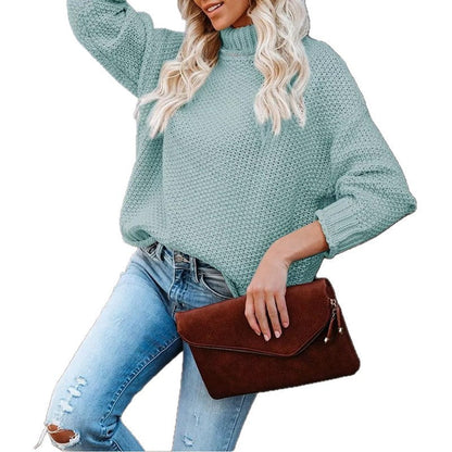 Damen Grobstrickpullover Rollkragen Lässig Norvielle