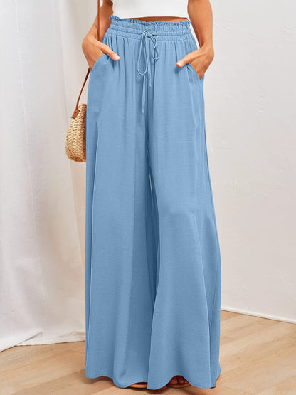 Elastischer Damen Gürtelhose Weite Bein Hohe Taille