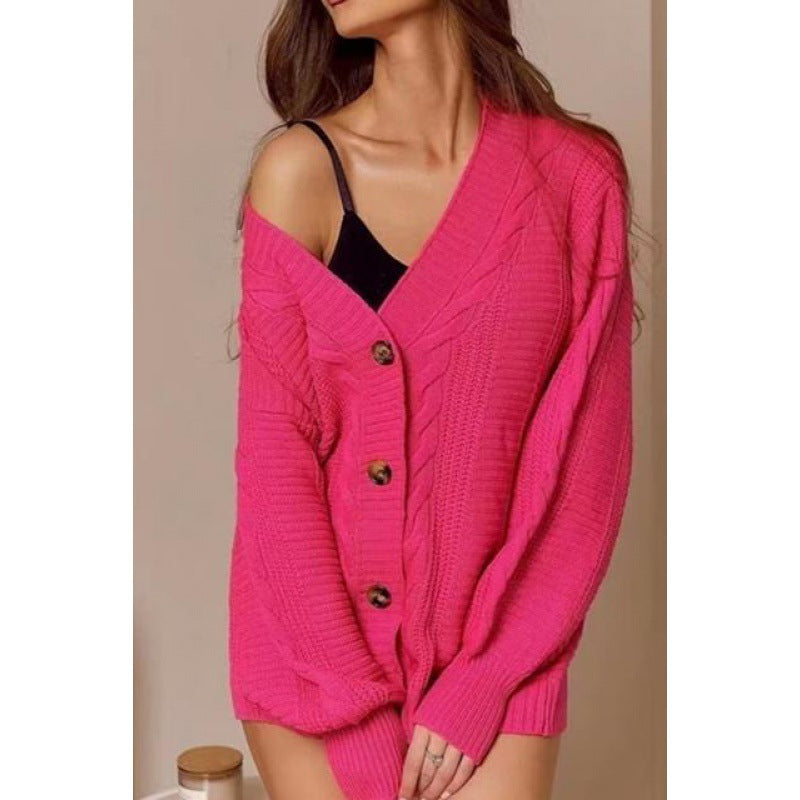 Norvielle Damen Cardigan Grobstrick Voluminöse Ärmel Große Knöpfe
