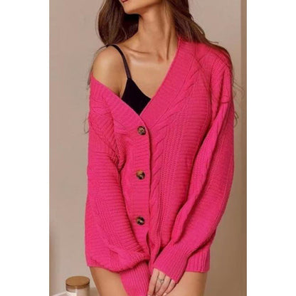 Norvielle Damen Cardigan Grobstrick Voluminöse Ärmel Große Knöpfe