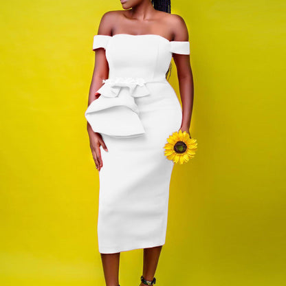 Damen Midi-Kleid Asymmetrische Träger Floralmuster