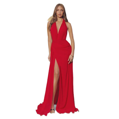 Damen Abendkleid Fließender Stoff V-Ausschnitt Norvielle