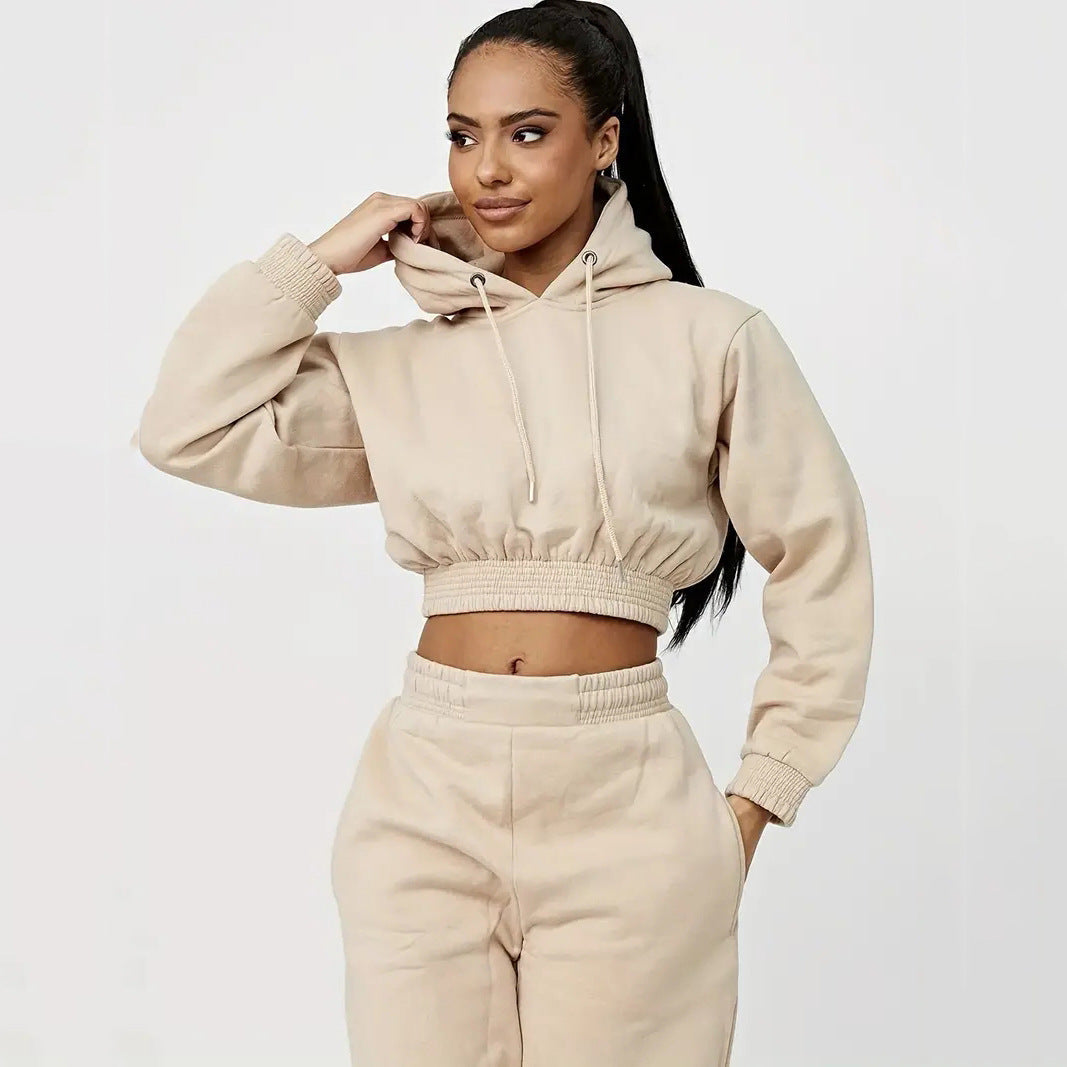 Damen Cropped Sweatanzug Elastischer Bund Schwarz - Norvielle