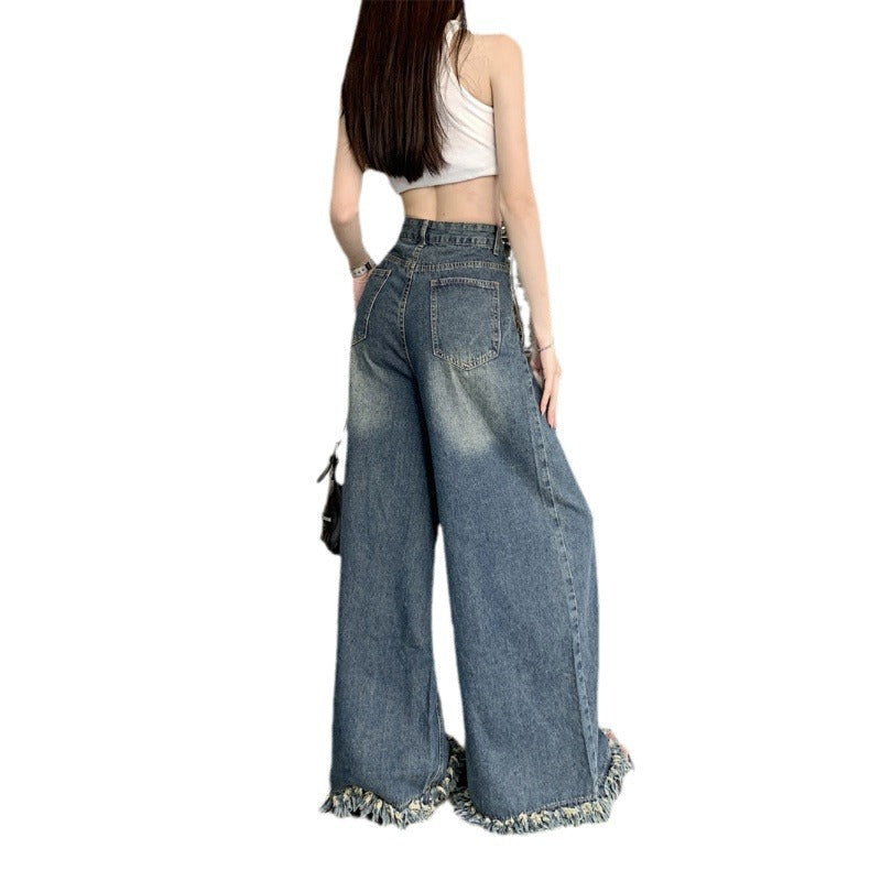 Damen Weite Jeanshose Fransiger Saum Norvielle