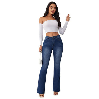 Damen Hochtaillierte Bootcut Jeans Norvielle -> Damen Hochtaillierte