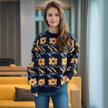 Damen Strickpullover Kuschelig Floral 3D-Applikationen Norvielle