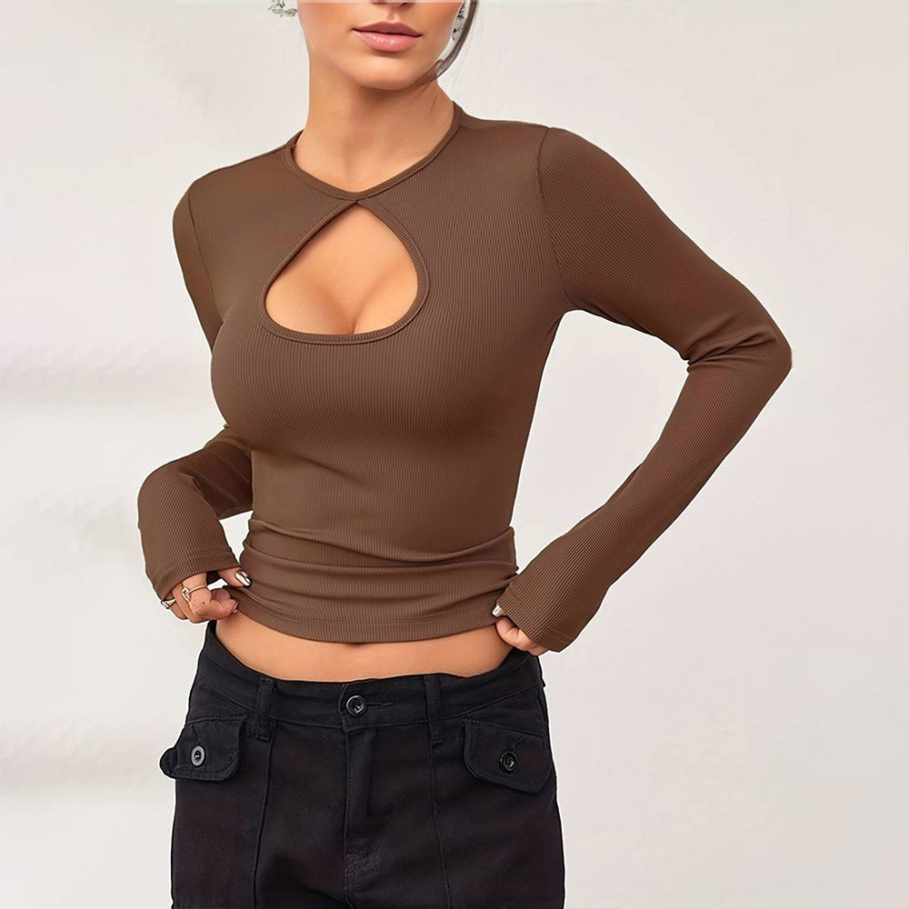 Damen Langarmshirt Herz-Ausschnitt Figurbetont