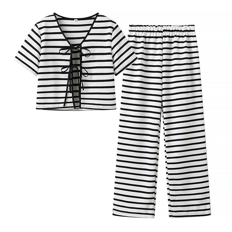 Damen Palazzo-Hosen Gestreift Elastischer Bund