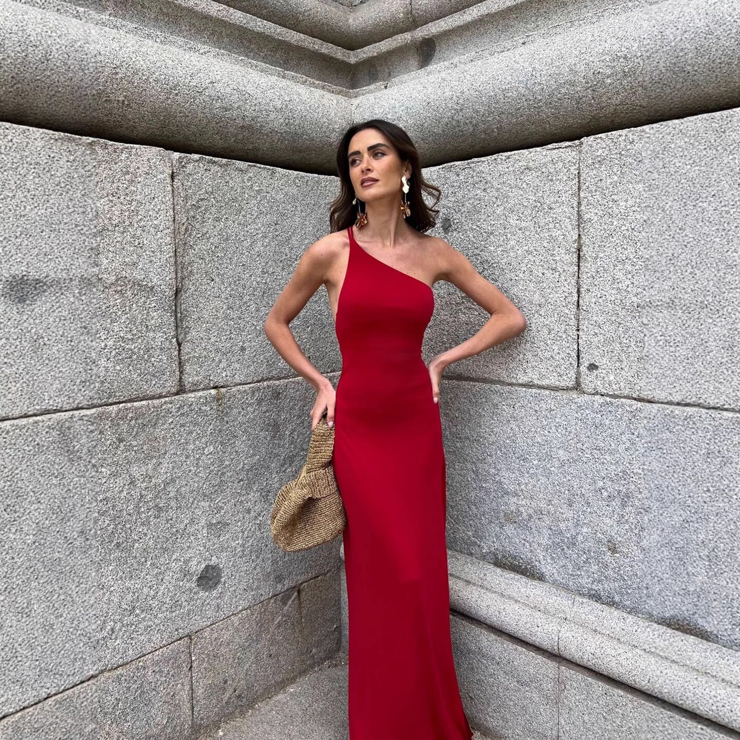 Damen Abendkleid Asymmetrisch Elegant Schlitz