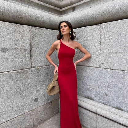 Damen Abendkleid Asymmetrisch Elegant Schlitz