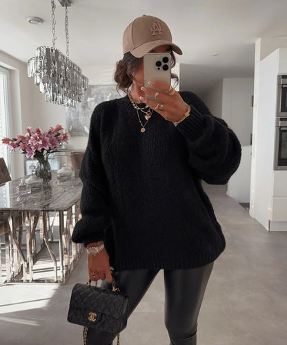 Damen Strickpullover Luftiger Look Voluminöse Ärmel Norvielle