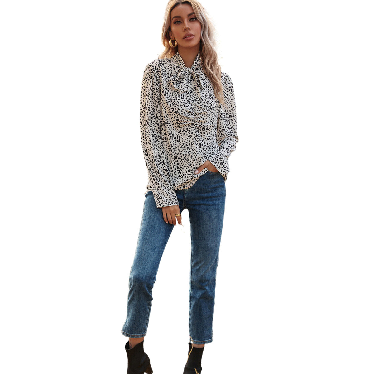 Damen Bluse Leopardenmuster Rüschendetails Elegante Bluse