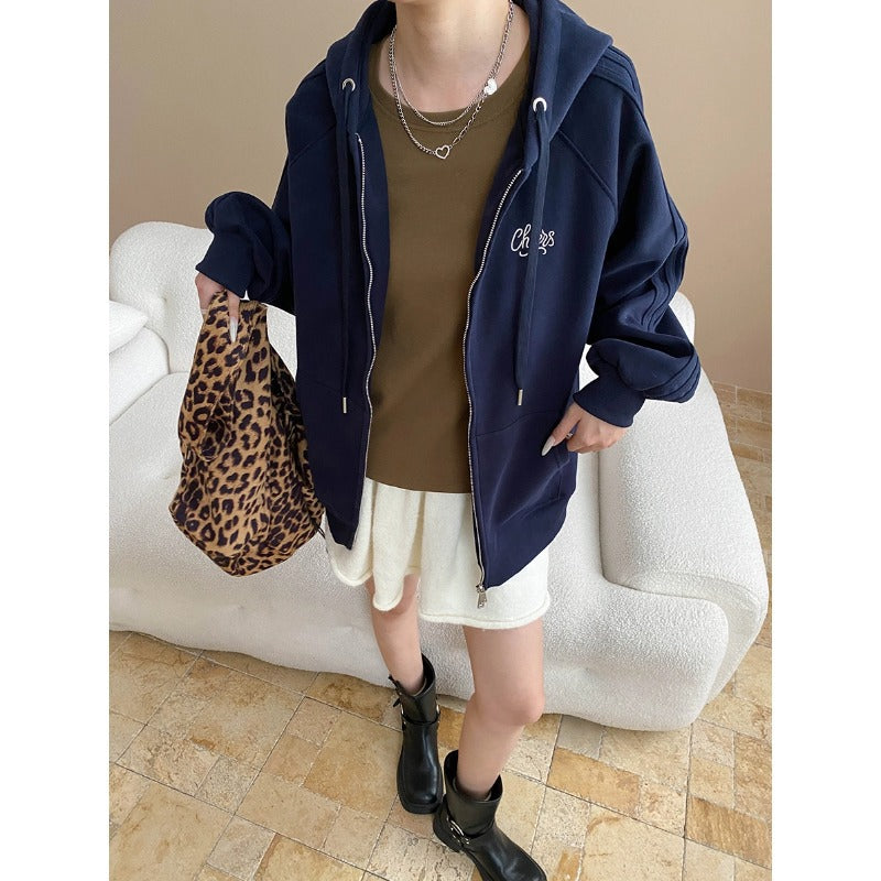 Damen Oversize Kapuzenjacke mit Reißverschluss Lässig