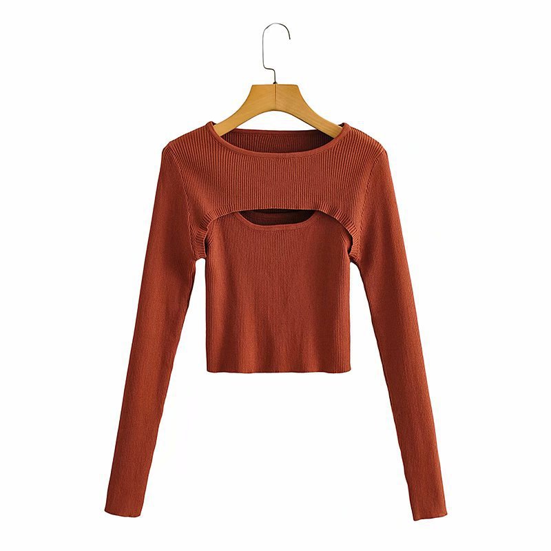 Damen Langarm Crop- Cut-Out-Design
